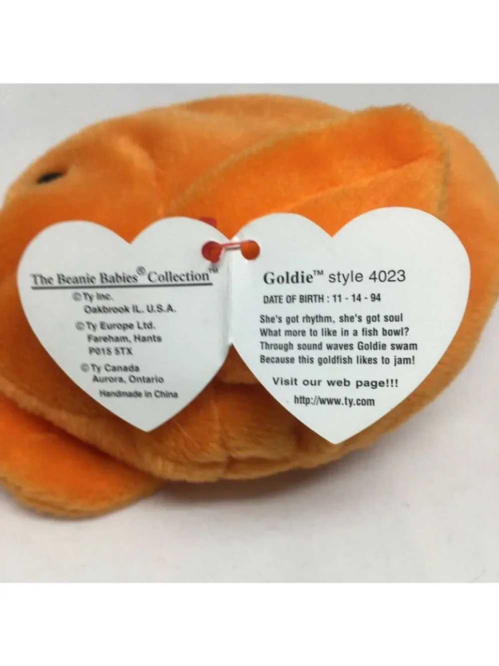 Ty Beanie Baby Goldie Goldfish Plush Orange Stuffed Animal Tag November 14 1994